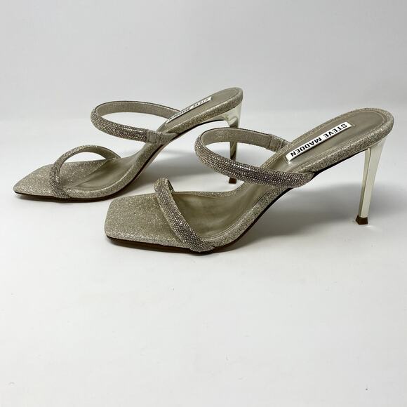 Steve Madden Pauleen Silver Rhinestone Metallic Square Toe Party Heels 8.5 - Picture 4 of 9
